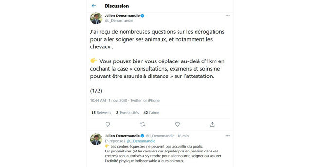 Le Ministre de l'Agriculture et de l'Alimentation, Julien Denormandie utilise le tweet dans l'urgence