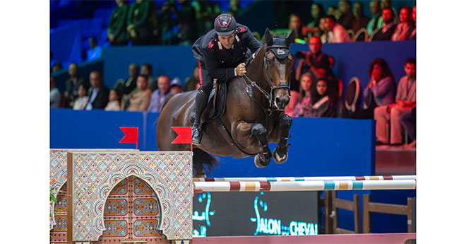 Une fois en extérieur (Tétouan), une fois en indoor (dimanche après -midi à El Jadida), l'Italien Emanuele Gaudiano remporte ses deux premiers Grands Prix sur le Morocco Royal Tour en neuf participations grâce à Nicolaj de Music (©Thomas Reiner)