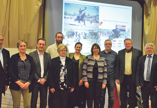 Les Champions et personnalités réunis : Bruno Chrétien (Maire de Verquigneul), Bernard Lesage (Président AECCP,) Edith Cuvelier, Pascal Cadiou Président du SF,  Guillaume de Thore Directeur SHF, Remy Ploix Président Cheval Grand Est