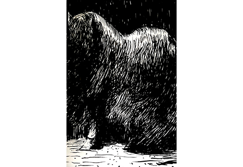 Runaway Horses - 2024, encre de Chine sur carton bois et papier, dimensions variables (© Tristan Chinal-Dargent)